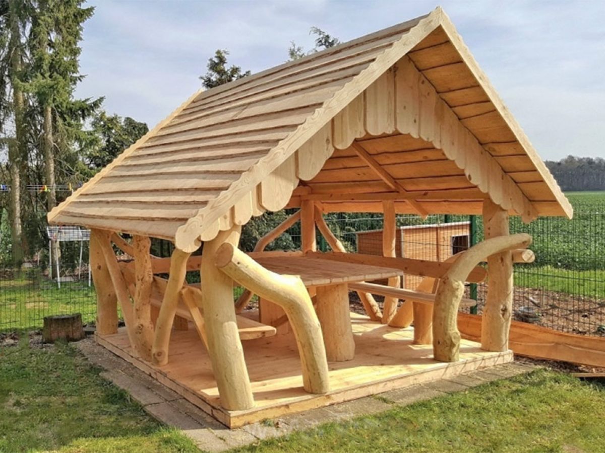 Rustic Wooden Log Gazebo